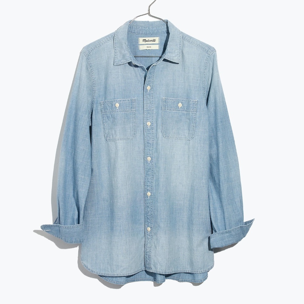Madewell Chambray Classic Ex-BF Shirt in Evie Wash